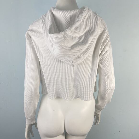 Aritzia TNA Boxy Oversized Waffle Knit Crop Thermal Top Hooded White Size XS - Picture 7 of 15